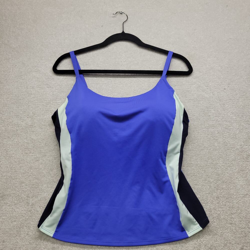 Athleta Women's 38D/DD Blue Built In Bra Support Tankini Swim Top Colorblock